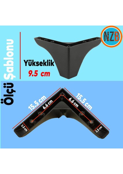 Mobilya Koltuk Kanepe Tv Ünitesi Yükseltme Destek Ayağı 9.5 cm Siyah Ayakları 20'li Set