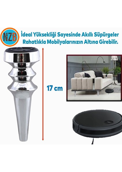 Mobilya Yükseltici Kanepe Koltuk Tv Ünitesi Baza Ayağı Zigon Orta Sehpası Ayak Ayakları Gümüş Krom 17 cm