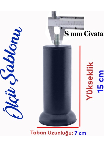 Mobilya Kanepe Yatak Baza Koltuk Destek Ayağı M8 Civata Metal Yükseltici Ince Diş Ayak 15 cm Antrasit Gri
