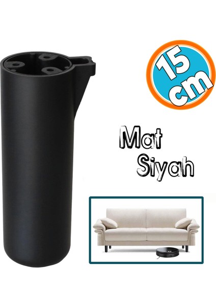 Mobilya Kapsül Ayak Yükseltici Sehpa Kanepe Tv Ünitesi Koltuk Ayağı Baza Ayakları Mat Siyah 15 cm
