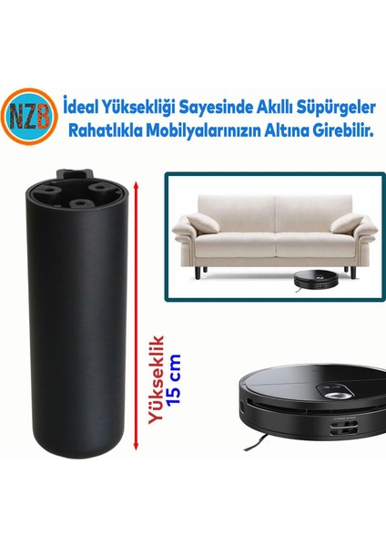 Mobilya Kapsül Ayak Yükseltici Sehpa Kanepe Tv Ünitesi Koltuk Ayağı Baza Ayakları Mat Siyah 15 cm