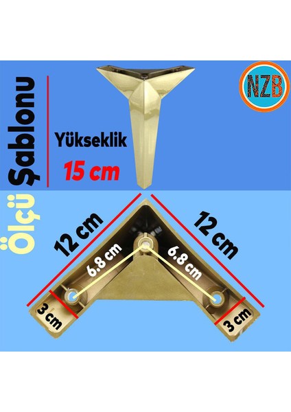 Mobilya Yüksletici Kanepe Sehpa Tv Ünitesi Koltuk Ayağı 15 cm Altın Gold Baza Ayak