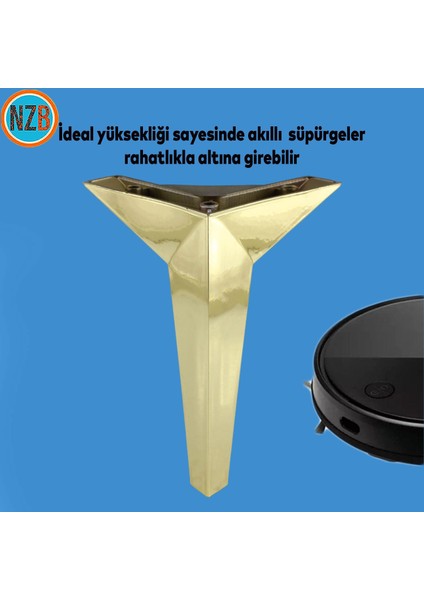 Mobilya Yüksletici Kanepe Sehpa Tv Ünitesi Koltuk Ayağı 15 cm Altın Gold Baza Ayak