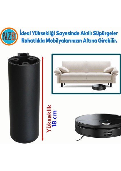 Mobilya Kapsül Ayak Yükseltici Sehpa Kanepe Tv Ünitesi Koltuk Ayağı Baza Ayakları Mat Siyah 18 cm modelleri