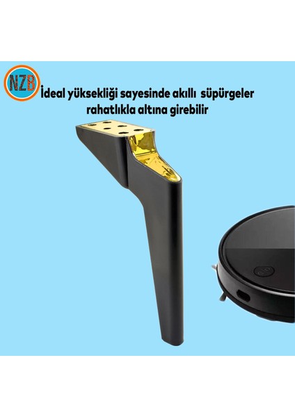 Mobilya Yükseltici Kanepe Sehpa Tv Ünitesi Koltuk Ayağı 23 cm Siyah Gold Baza Ayak