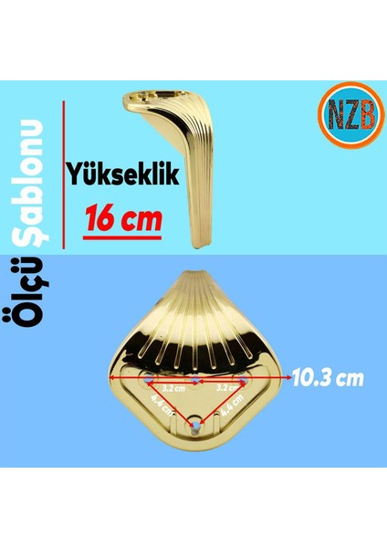 Mobilya Yükseltici Kanepe Sehpa Tv Ünitesi Koltuk Ayağı 16 cm Gold Altın Baza Ayak