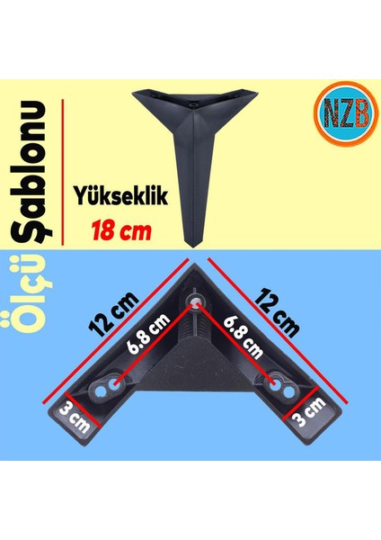Mobilya Yükseltici Kanepe Sehpa Tv Ünitesi Koltuk Ayağı 18 cm Siyah Baza Ayak
