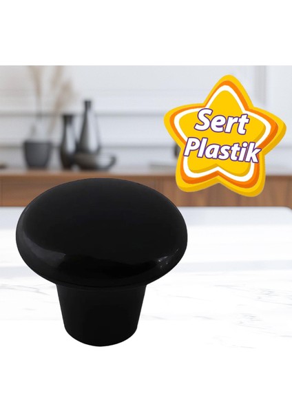 Sert Plastik Mantar Düğme Kulp Siyah Dolap Mobilya Mutfak Dolabı Çekmece Kapak Kulpu Kulbu