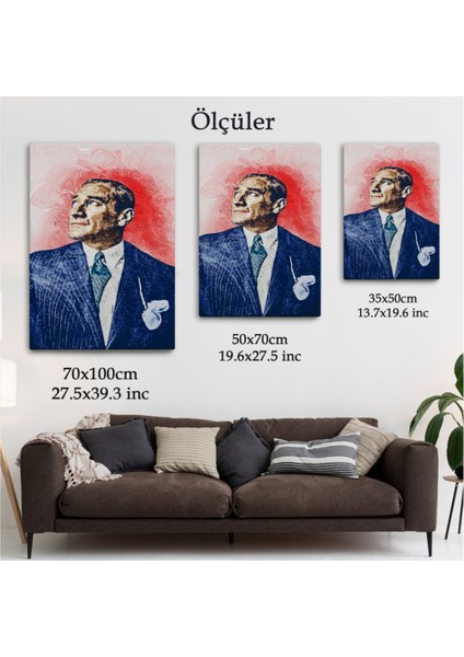 Dekoratif Kanvas Tablo Duvar Dekoru Mustafa Kemal Atatürk Portre Yağlıboya Görünüm DD81 Bungknv