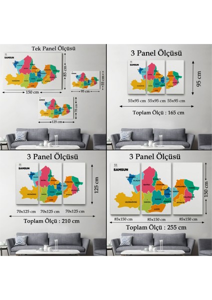 Dekoratif Kanvas Tablo Duvar Dekoru Il ve Ilçeler Haritası Samsun Modern 1445 Bungknv