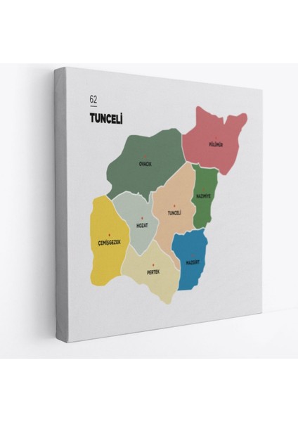 Dekoratif Kanvas Tablo Duvar Dekoru Il ve Ilçeler Haritası Tunceli Modern 1473 Bungknv