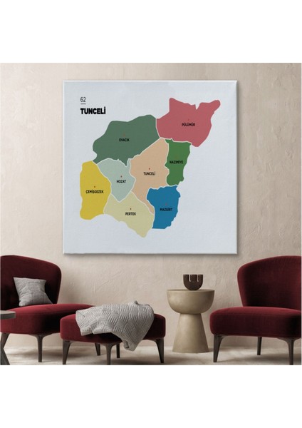 Dekoratif Kanvas Tablo Duvar Dekoru Il ve Ilçeler Haritası Tunceli Modern 1473 Bungknv