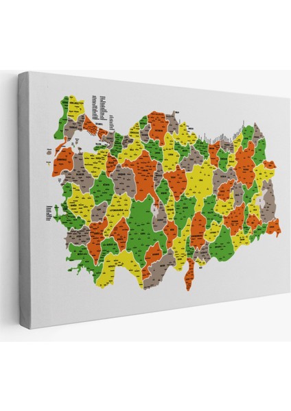 Dekoratif Kanvas Tablo Duvar Dekoru Eğitici Il ve Ilçe Detaylı Türkiye Haritası Harita 3027 Bungknv