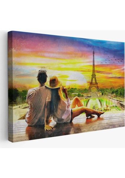 Dekoratif Kanvas Tablo Duvar Dekoru Paris Eyfel Kulesi ve Romantik Çift 3627 Bungknv