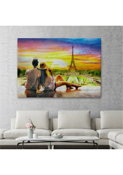 Dekoratif Kanvas Tablo Duvar Dekoru Paris Eyfel Kulesi ve Romantik Çift 3627 Bungknv
