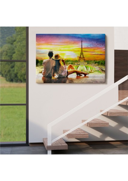 Dekoratif Kanvas Tablo Duvar Dekoru Paris Eyfel Kulesi ve Romantik Çift 3627 Bungknv