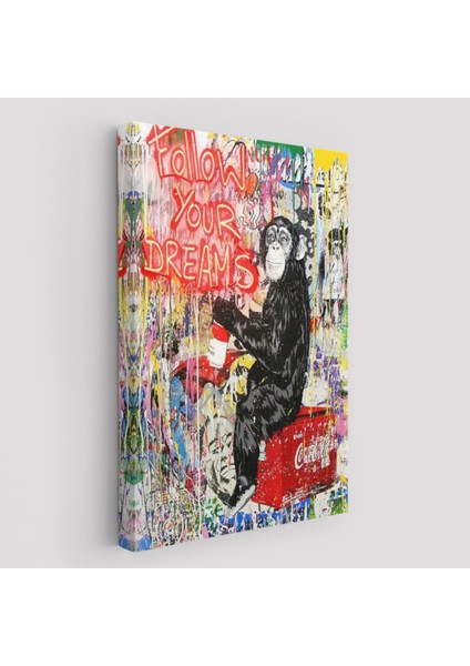 Dekoratif Kanvas Tablo Duvar Dekoru Banksy Graffiti Hayallerinin Peşinden Git Maymun 5304 Bungknv