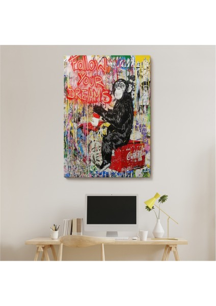 Dekoratif Kanvas Tablo Duvar Dekoru Banksy Graffiti Hayallerinin Peşinden Git Maymun 5304 Bungknv