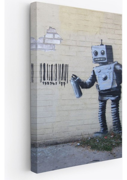 Dekoratif Kanvas Tablo, Duvar Dekoru, Graffiti Yapan Robot Banksy Sokak Sanatı, PopArt 4966 BUNGKNV