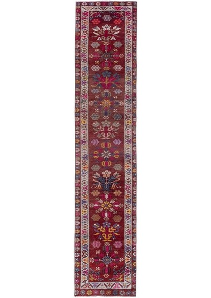 El Dokuma Geometrik Desenli Uzun Yolluk Halı 77 x 363 cm