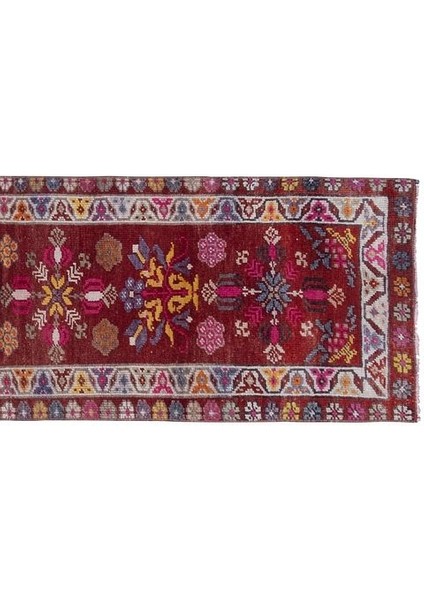 El Dokuma Geometrik Desenli Uzun Yolluk Halı 77 x 363 cm
