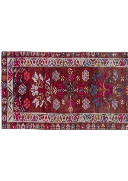 El Dokuma Geometrik Desenli Uzun Yolluk Halı 77 x 363 cm