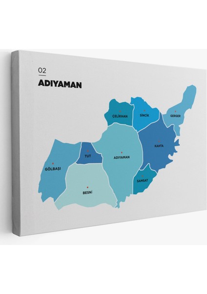 Dekoratif Kanvas Tablo Duvar Dekoru Il ve Ilçeler Haritası Adıyaman Modern 1249 Bungknv