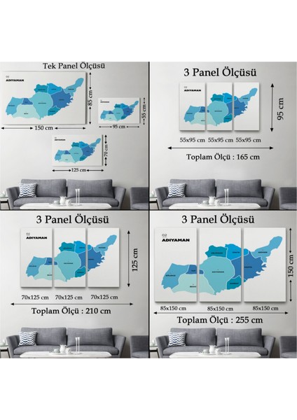 Dekoratif Kanvas Tablo Duvar Dekoru Il ve Ilçeler Haritası Adıyaman Modern 1249 Bungknv