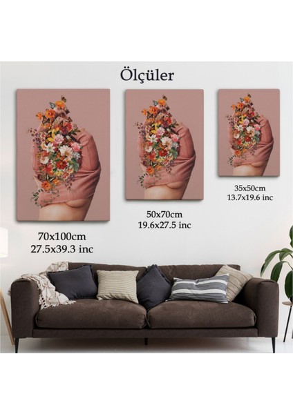 Dekoratif Kanvas Tablo, Duvar Dekoru, Renkli Çiçekler ve Kelebekler ile Soyunan Kadın 6060 BUNGKNV