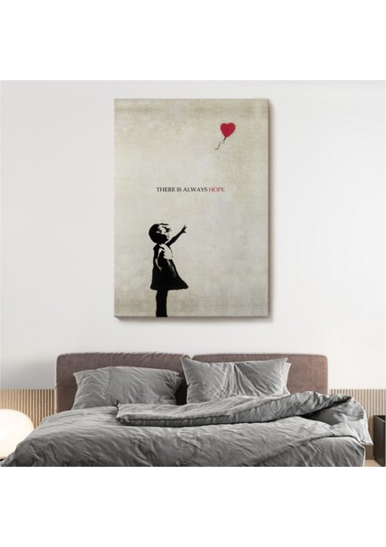 Dekoratif Kanvas Tablo Duvar Dekoru Kırmızı Balonlu Kız Banksy Modern Tarz 4962 Bungknv