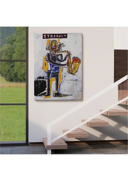 Dekoratif Kanvas Tablo Duvar Dekoru Saksafon Jean Michel Basquiat Sokak Sanatı Popart 4963 Bungknv