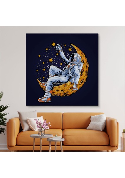 Dekoratif Kanvas Tablo Duvar Dekoru Astronot Ayda Dinleniyor 5099 Bungknv