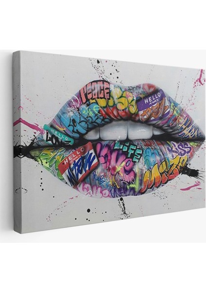Dekoratif Kanvas Tablo Duvar Dekoru Graffiti Sokak Sanatı Dudak ve Diş Banksy 5414 Bungknv