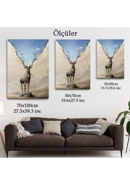 Dekoratif Kanvas Tablo Duvar Dekoru Sürreal Güzel Bir Doğa Hayal Eden Geyik 6017 Bungknv