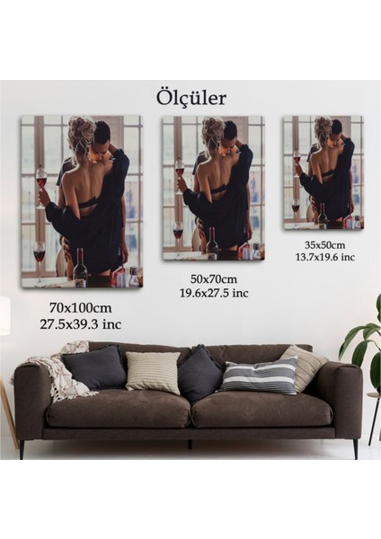Dekoratif Kanvas Tablo Duvar Dekoru Sevgililer ve Kırmızı Şarap 6158 Bungknv