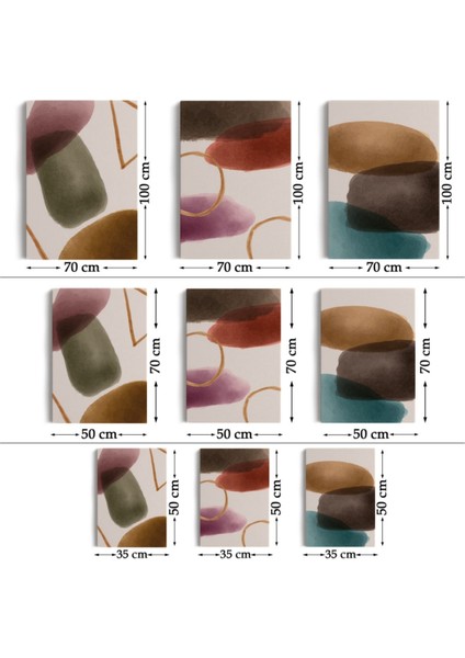 Dekoratif Kanvas Tablo Duvar Dekoru Soyut Desenler Temalı Suluboya Görünüm 3'lü Set EG106 Bungknv