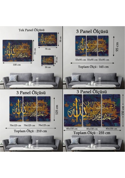 Dekoratif Kanvas Tablo Allah'tan Başka Ilah Yoktur; Muhammed (As) Allah'ın Kulu ve Elçisidir 3333 Bungknv