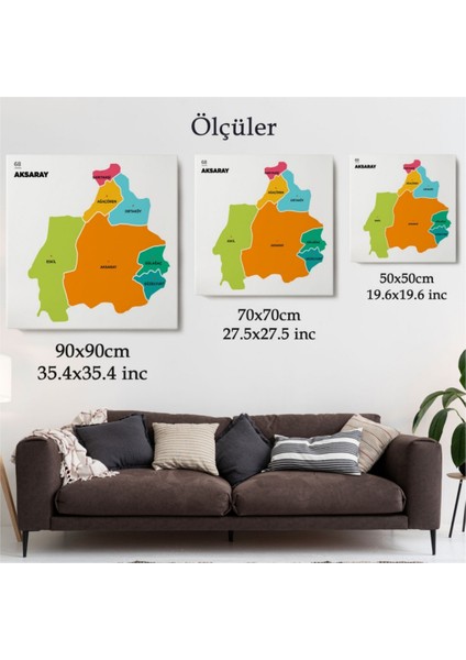 Dekoratif Kanvas Tablo Duvar Dekoru Il ve Ilçeler Haritası Aksaray Modern 1260 Bungknv