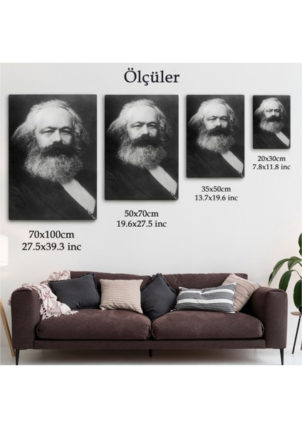 Dekoratif Kanvas Tablo Duvar Dekoru Karl Marx Alman Filozof Siyah Beyaz 5964 Bungknv