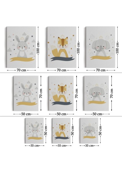 Dekoratif Kanvas Tablo Duvar Dekoru Sevimli Hayvanlar Temalı 3'lü Set BR42 Bungknv