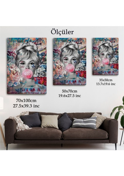 Dekoratif Kanvas Tablo Duvar Dekoru Brigitte Bardot ve Güzelliği Graffiti Pop Art 6469 Bungknv