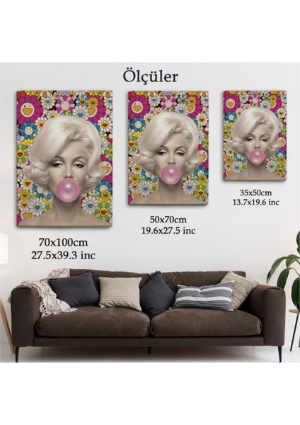 Dekoratif Kanvas Tablo Duvar Dekoru Marilyn Monroe ve Pembe Balon 6217 Bungknv