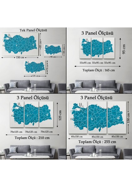Dekoratif Kanvas Tablo Duvar Dekoru Eğitici Il ve Ilçe Detaylı Türkiye Haritası Harita 3031 Bungknv