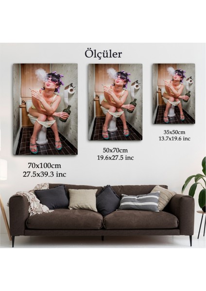Dekoratif Kanvas Tablo Duvar Dekoru Kadın Tuvalette 5104 Bungknv