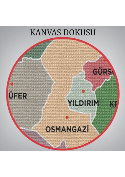 Dekoratif Kanvas Tablo Duvar Dekoru Il ve Ilçeler Haritası Bursa Modern 1307 Bungknv