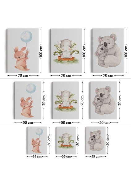Dekoratif Kanvas Tablo Duvar Dekoru Sevimli Hayvanlar Temalı 3'lü Set BT45 Bungknv