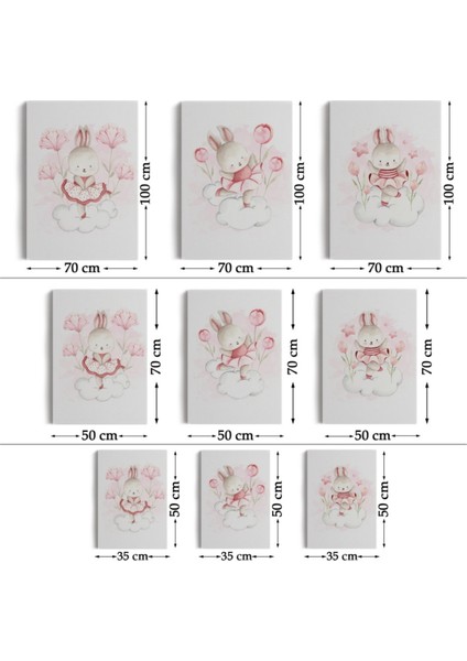 Dekoratif Kanvas Tablo Duvar Dekoru Sevimli Tavşan Temalı 3'lü Set Bş44 Bungknv