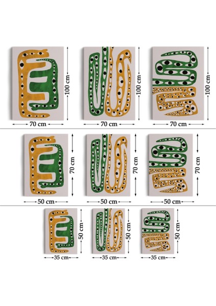 Dekoratif Kanvas Tablo Duvar Dekoru Renkli Soyut Şekiller Temalı 3'lü Set EV122 Bungknv