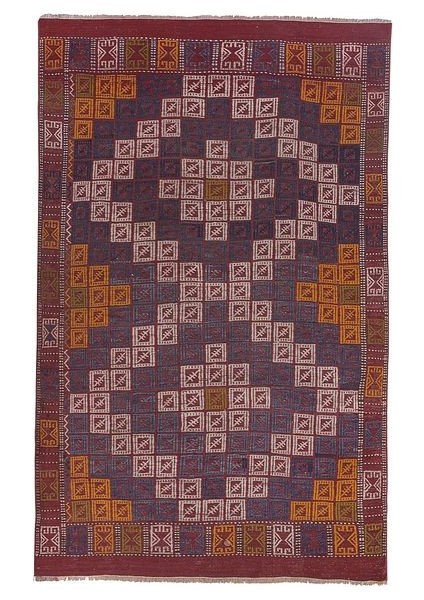 El Dokuma Kilim Bergama Yöresi Geometrik Desenli Halı 136 x 204 cm