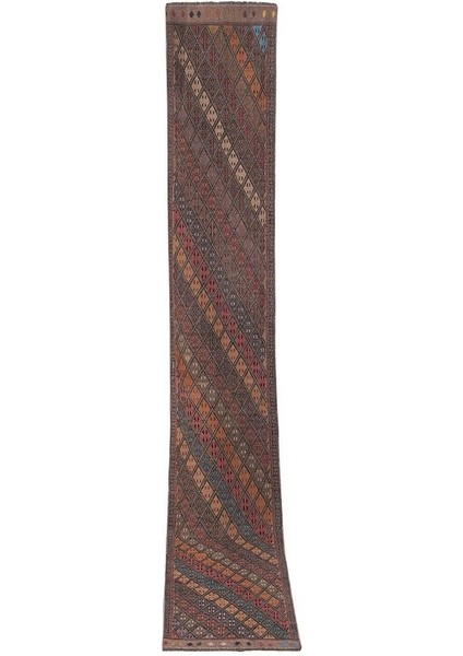 El Dokuma Geometrik Desenli Uzun Yolluk Kilim 67 X 427 Cm